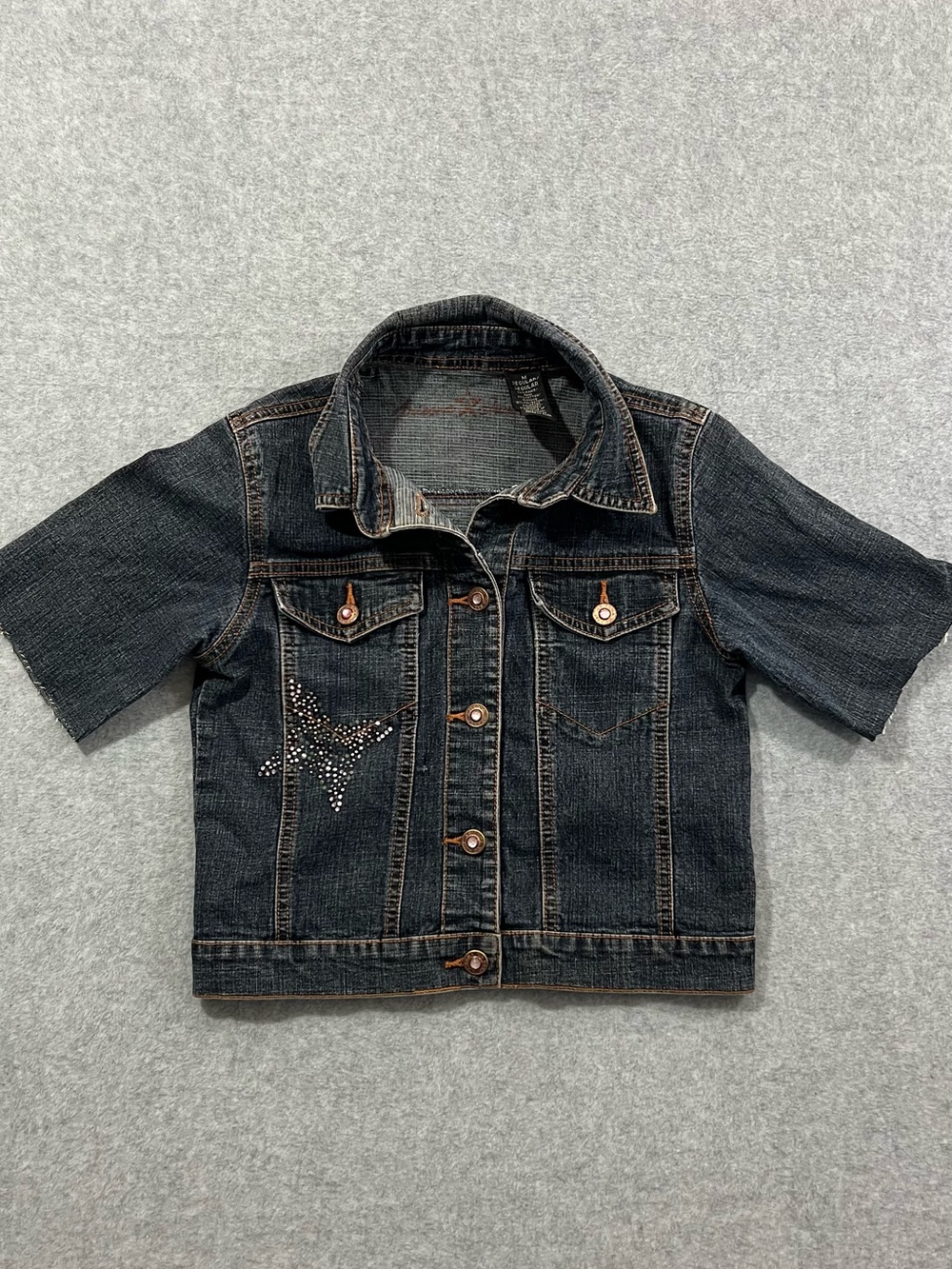 Arizona Jeans Short Sleeve Denim Rhinestone Butterfly Jacket Size Medium